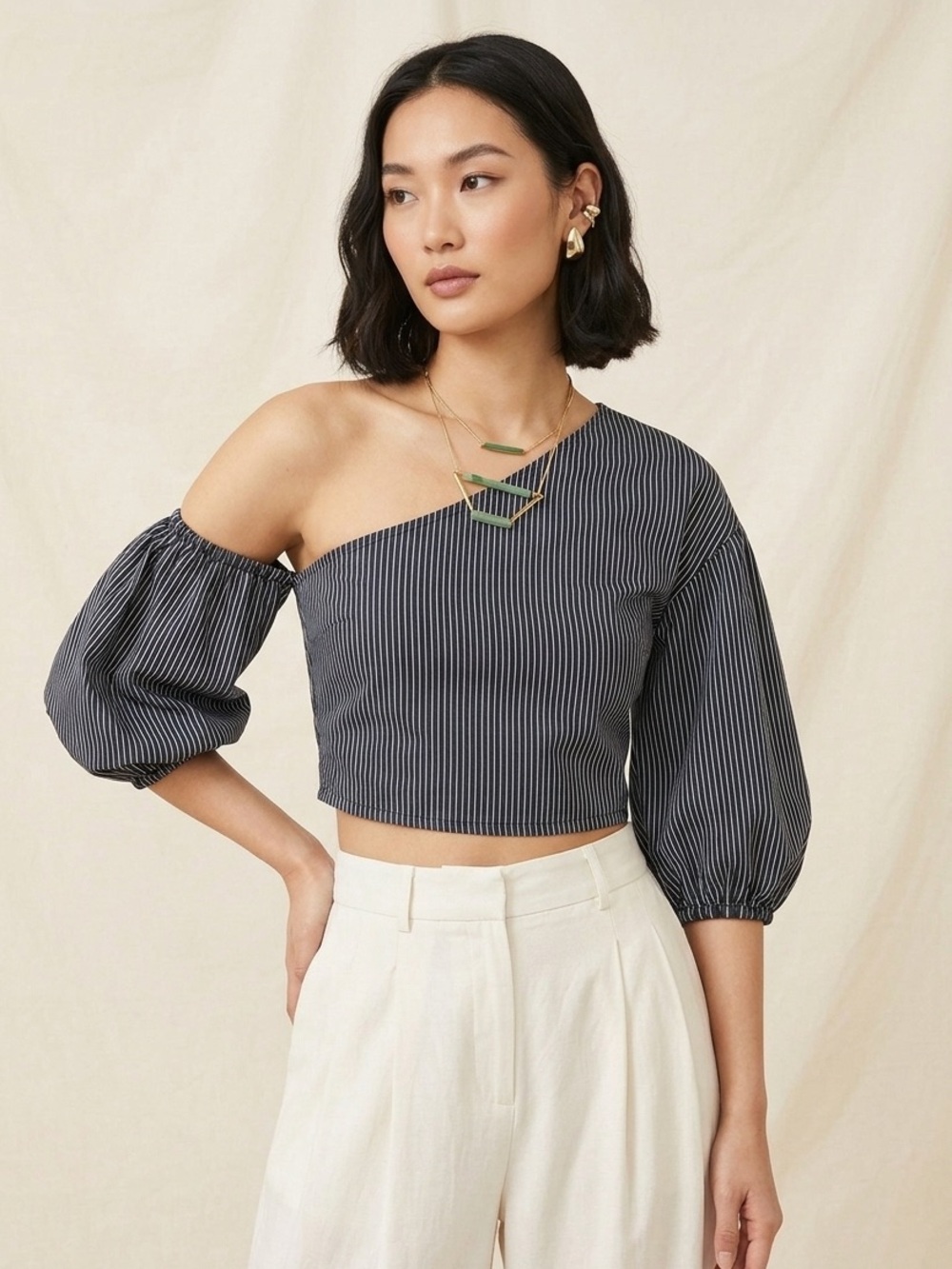 Topshop Black and White One-Shoulder Striped Bandeau